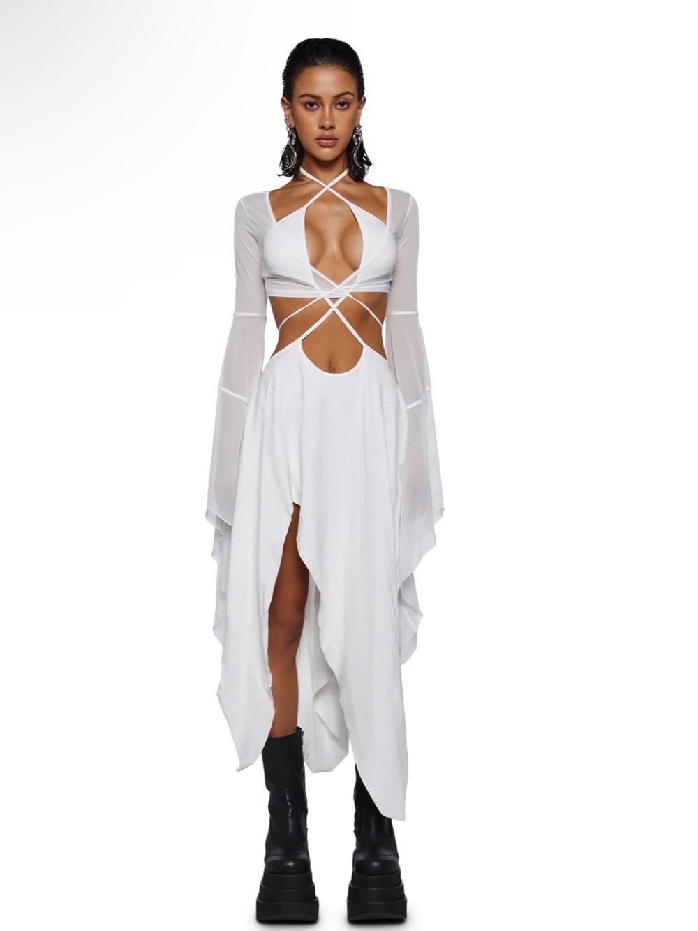 Dolls Kill Darker Wavs ECHO ASYMMETRICAL MESH WRAP DRESS